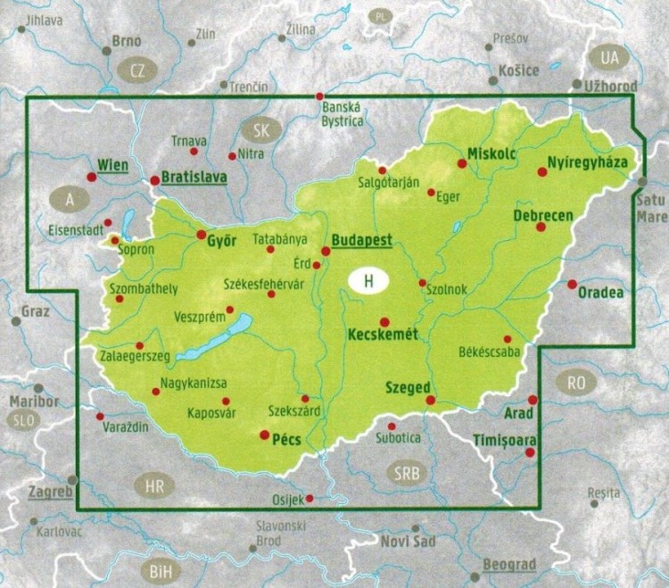 Węgry 1:400 000. Mapa samochodowo-turystyczna wydawnictwa Freytag & Berndt. Zasięg