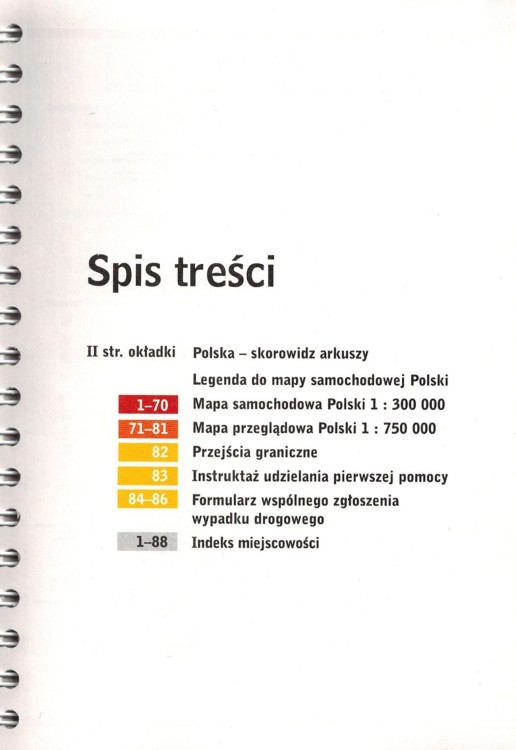 Polska 1:300 000. Atlas samochodowo-turystyczny wydawnictwa Demart. Spis treści