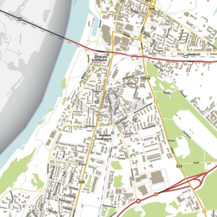 Grudziądz 1:10 000. Mapa ścienna / Plan miasta. Wersja STRONG. Fragment