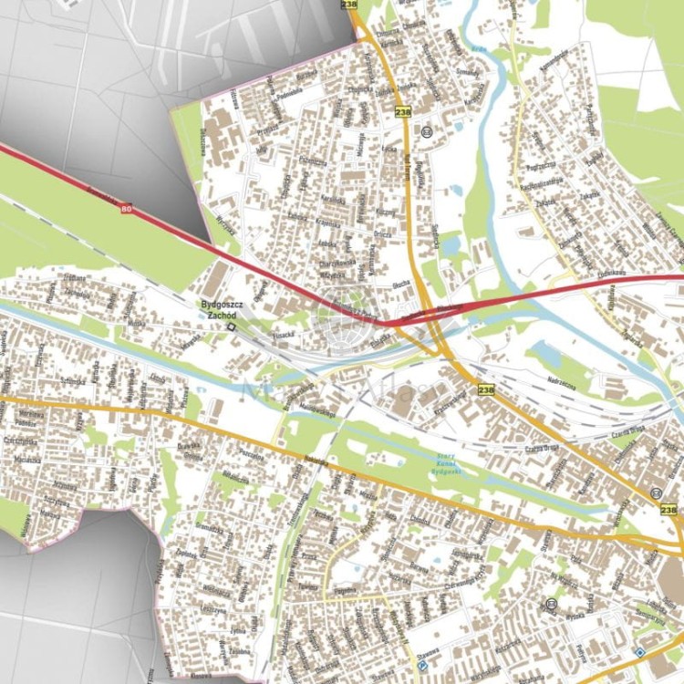 Bydgoszcz 1:15 000. Mapa ścienna / Plan miasta. Wersja STRONG. Fragment