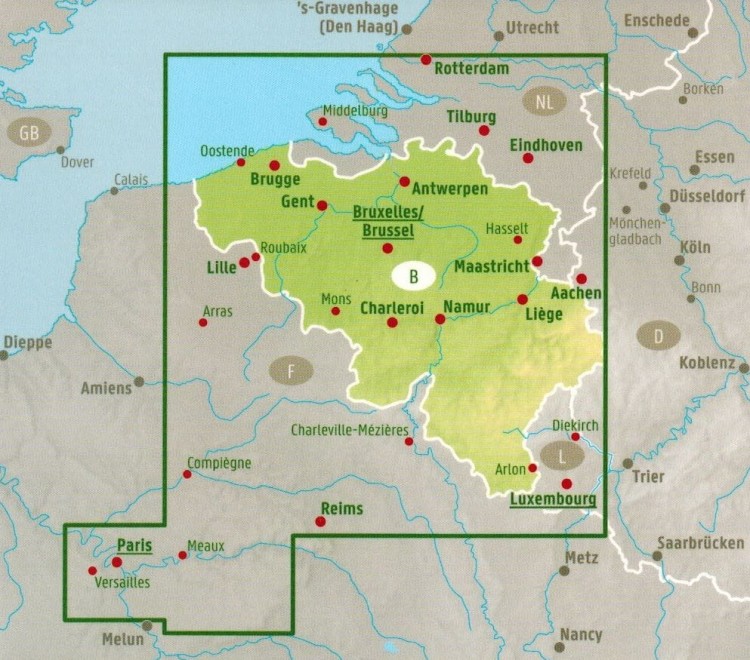 Belgia i Luksemburg. Mapa samochodowo-turystyczna. Wyd. 2023. Freytag & Berndt. Zasięg