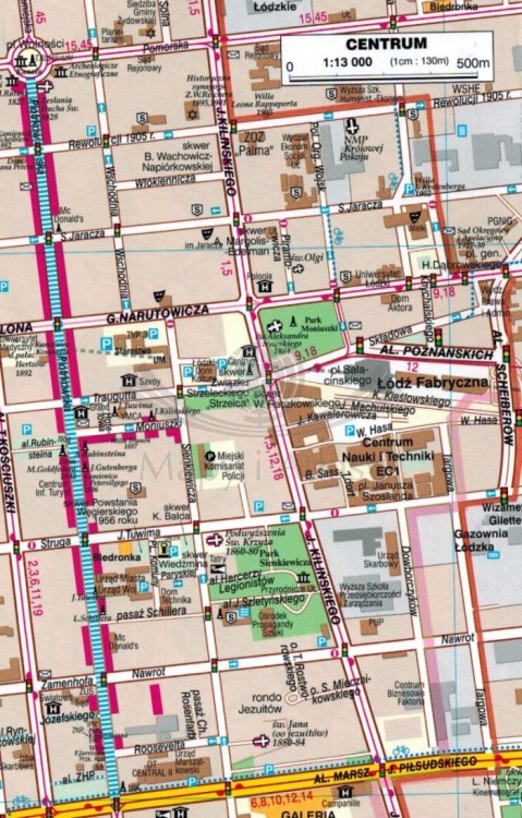 Łódź. Laminowana mapa / Plan miasta wydawnictwa Demart. Fragment - plan miasta