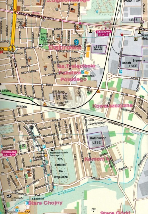 Łódź. Laminowana mapa / Plan miasta wydawnictwa Demart. Fragment 2