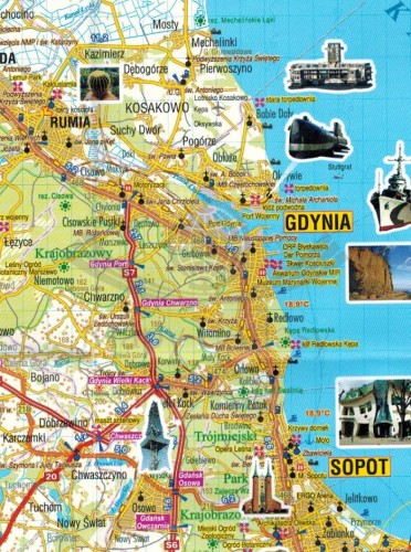 Wybrzeże Bałtyku 1:190 000. Mapa samochodowo-turystyczna wydawnictwa Galileos. Fragment 1