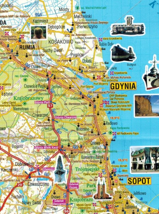 Wybrzeże Bałtyku 1:190 000. Mapa samochodowo-turystyczna wydawnictwa Galileos. Fragment 1