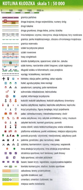 Kłodzko. Kotlina Kłodzka. Plan miasta / Mapa turystyczna wydawnictwa Galileos. Legenda