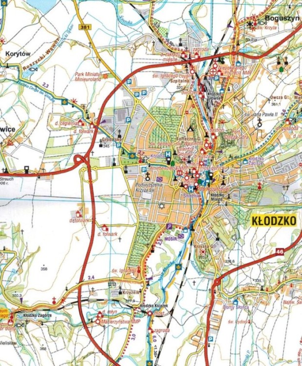 Kłodzko. Kotlina Kłodzka. Plan miasta / Mapa turystyczna wydawnictwa Galileos. Fragment 2