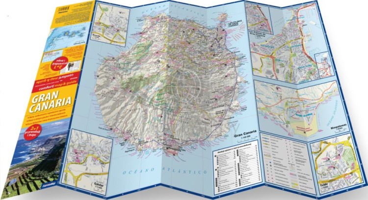 Gran Canaria. Laminowana mapa samochodowo-turystyczna + Miniprzewodnik wydawnictwa ExpressMap. Rozłożona mapa