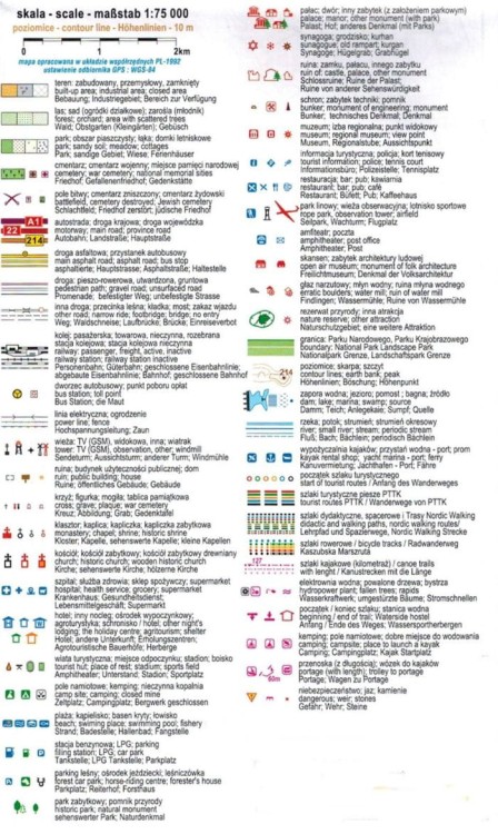Bory Tucholskie - Szlak Kajakowy Brdy. Laminowana mapa apa turystyczna wydawnictwa Compass. Legenda