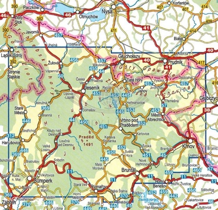 Jesioniki, Góry Opawskie 1:50 000. Laminowana mapa turystyczna wydawnictwa Compass. Zasięg