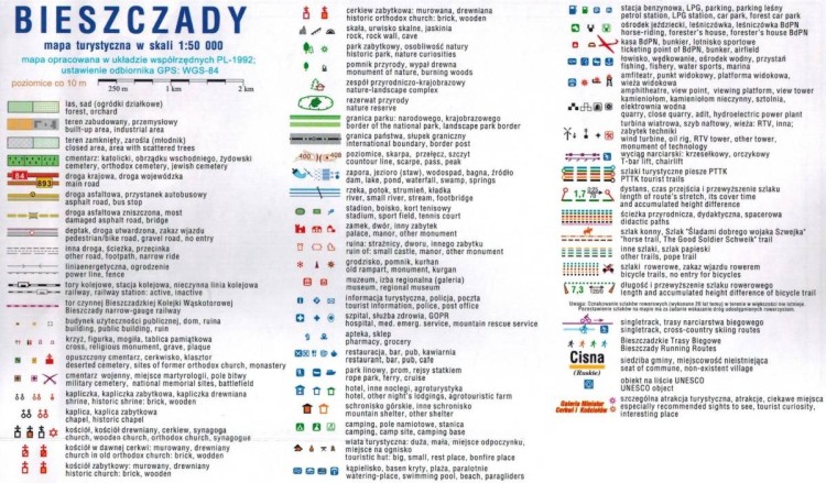 Bieszczady 1:50 000. Laminowana mapa turystyczna wydawnictwa Compass. Legenda