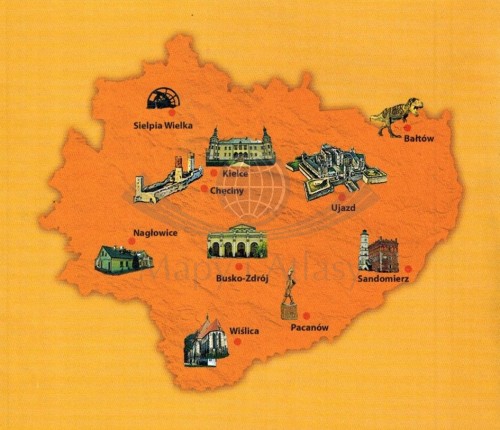 Województwo świętokrzyskie. Mapa atrakcji turystycznych wydawnictwa Compass. Zasięg