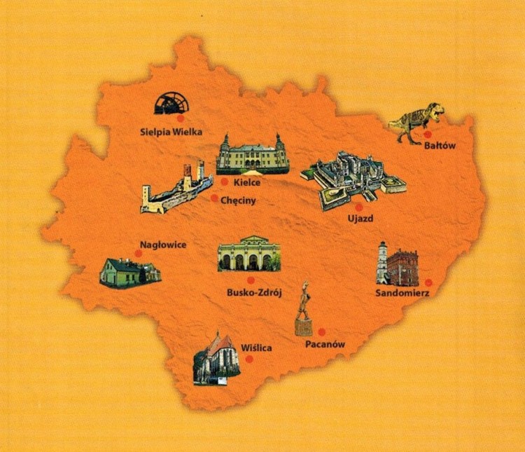 Województwo świętokrzyskie. Mapa atrakcji turystycznych wydawnictwa Compass. Zasięg