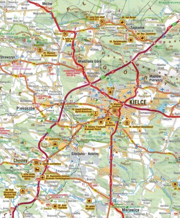 Województwo świętokrzyskie. Mapa atrakcji turystycznych wydawnictwa Compass. Fragment 1