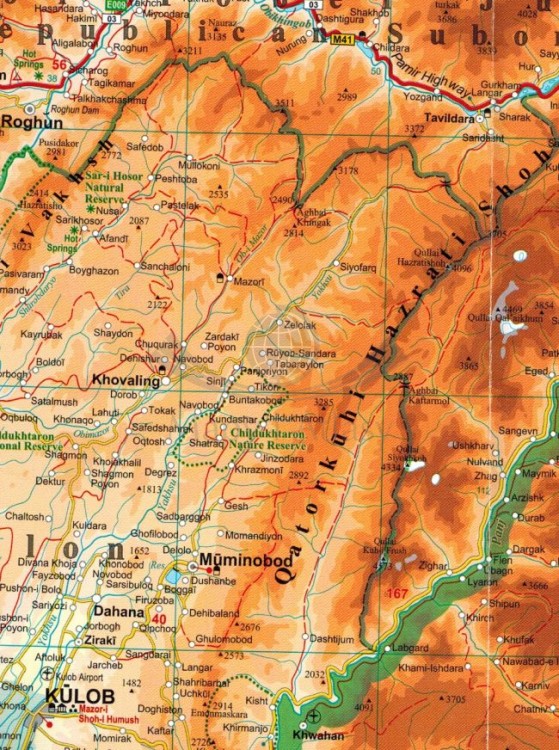 Tadżykistan 1:650 000. Mapa samochodowo-turystyczna wydawnictwa Gizi Map. Fragment 2