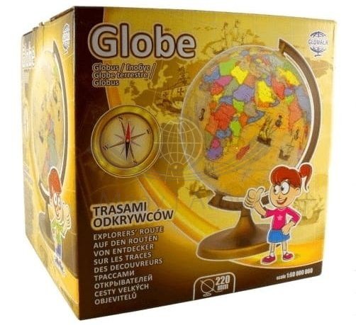 Globus z trasami odkrywców 22 cm + karton