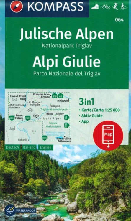Alpy Julijskie. Park Narodowy Triglav. Wodoodporna mapa turystyczna 064 wydawnictwa Kompass. Okładka