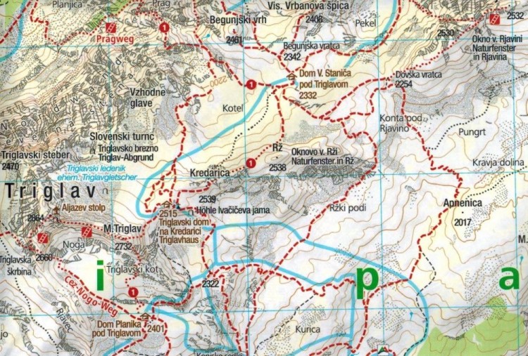 Alpy Julijskie. Park Narodowy Triglav. Wodoodporna mapa turystyczna 064 wydawnictwa Kompass. Fragment 3