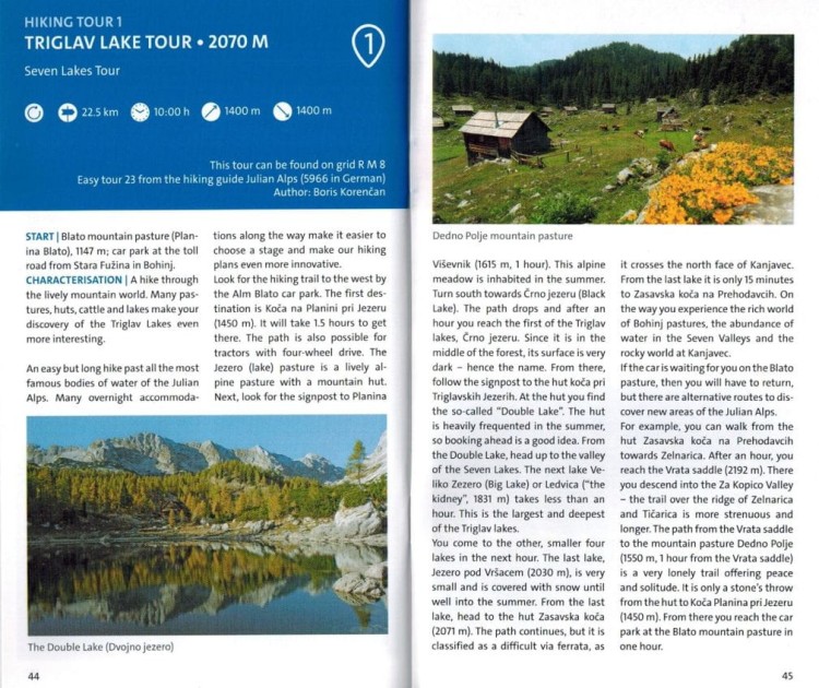 Alpy Julijskie. Park Narodowy Triglav. Wodoodporna mapa turystyczna 064 wydawnictwa Kompass. Informator - przykładowe strony