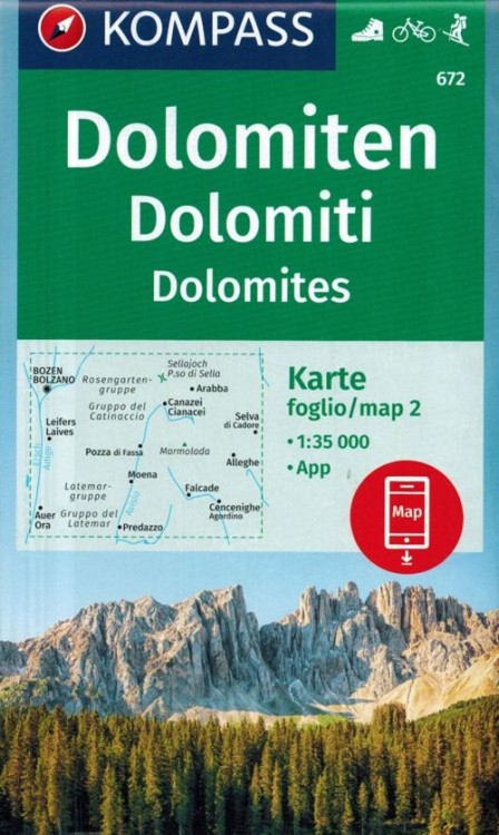 Dolomity. Zestaw czterech map turystycznych 672 wydawnictwa Kompass. Mapa 2 - okładka