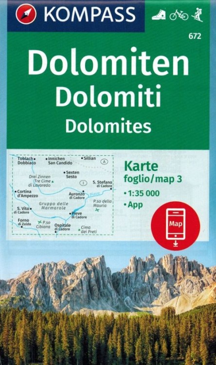 Dolomity. Zestaw czterech map turystycznych 672 wydawnictwa Kompass. Mapa 3 - okładka