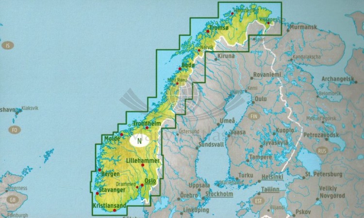 Norwegia 1:250 000 / 1:400 000. Atlas turystyczno-samochodowy wydawnictwa Freytag & Berndt. Zasięg