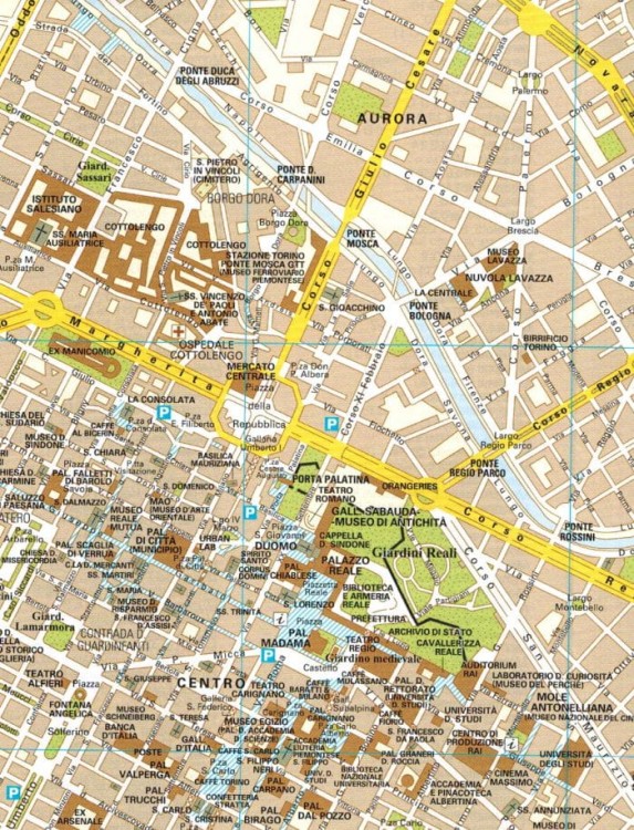 Turyn 1:15 000. Mapa turystyczna / Plan miasta wydawnictwa Touring Club Italiano. Fragment 1