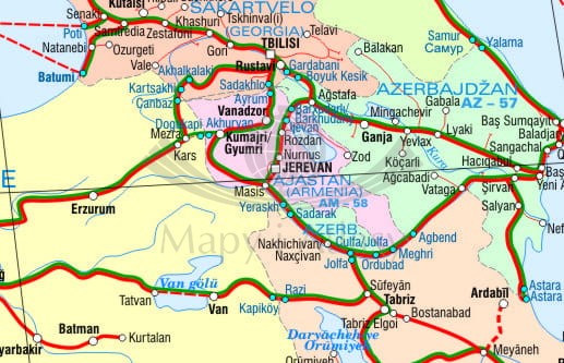 Euroazja. Mapa ścienna kolejowa. Fragment 2