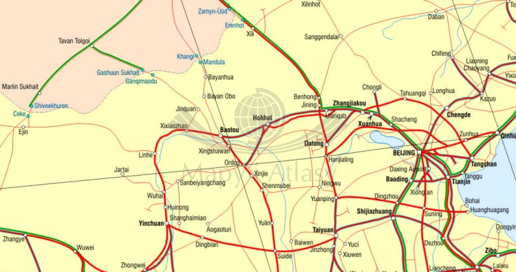 Euroazja. Mapa ścienna kolejowa. Fragment 3