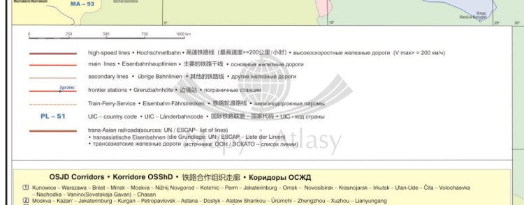 Euroazja. Mapa ścienna kolejowa. Fragment 4