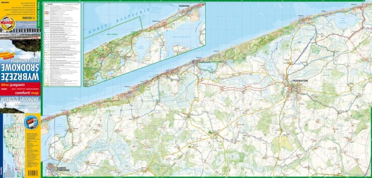Wybrzeże Środkowe, część zachodnia. Dziwnów - Rewal - Kołobrzeg - Ustronie Morskie - Mielno. Laminowana mapa turystyczna wydawnictwa ExpressMap. Strona pierwsza