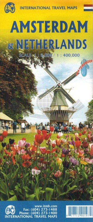 Amsterdam i Holandia. Wodoodporna mapa samochodowo-turystyczna wydawnictwa ITMB. Okładka
