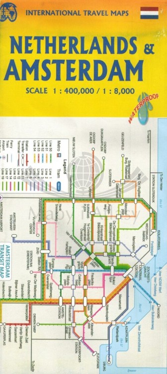 Amsterdam i Holandia. Wodoodporna mapa samochodowo-turystyczna wydawnictwa ITMB. Okładka - tytł