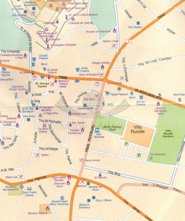 Malta i Gozo 1:30 000. Mapa samochodowo-turystyczna wydawnictwa ITMB. Fragment - plan miast