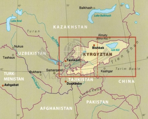 Kirgistan 1:700 000. Wodoodporna mapa samochodowo-turystyczna wydawnictwa Reise Know-How. Zasięg