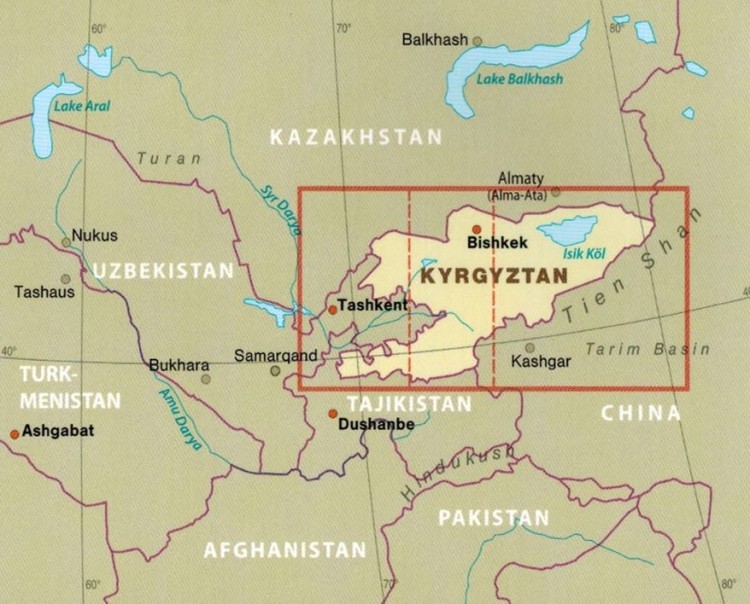 Kirgistan 1:700 000. Wodoodporna mapa samochodowo-turystyczna wydawnictwa Reise Know-How. Zasięg
