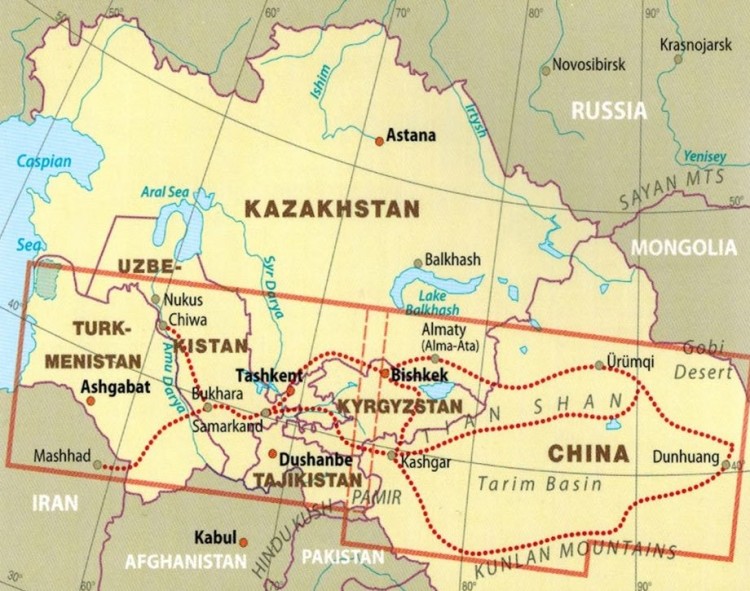 Jedwabny Szlak 1:2 000 000. Wodoodporna mapa samochodowo-turystyczna wydawnictwa Reise Know-How. Zasięg