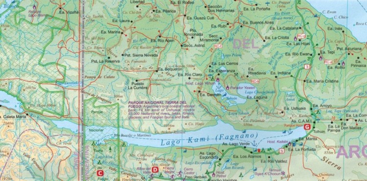 Antarktyda i Ziemia Ognista. Mapa samochodowo-turystyczna wydawnictwa ITMB. Fragment 1
