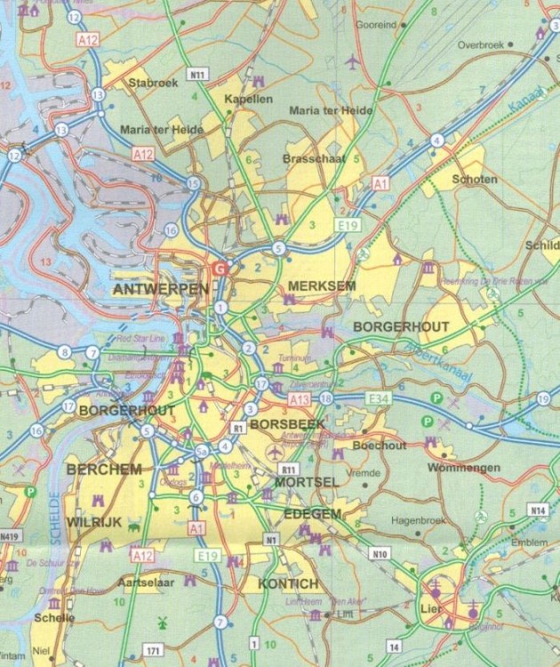 Gandawa (Gent), Bruksela, Flandria. Mapa samochodowo-turystyczna wydawnictwa ITMB. Fragment 3