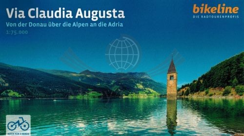 Via Claudia Augusta: od Dunaju przez Alpy po Adriatyk. Wodoodporny atlas rowerowy wydawnictwa Verlag Esterbauer. Okładka