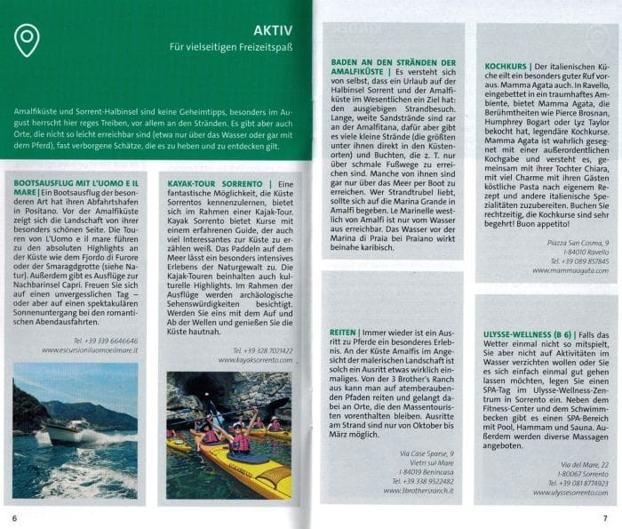 Półwysep Sorrentyński i Wybrzeże Amalfitańskie. Wodoodporna mapa 682 wydawnictwa Kompass. Informator- Przykładowe strony