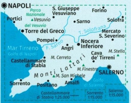 Półwysep Sorrentyński i Wybrzeże Amalfitańskie. Wodoodporna mapa 682 wydawnictwa Kompass. Zasięg