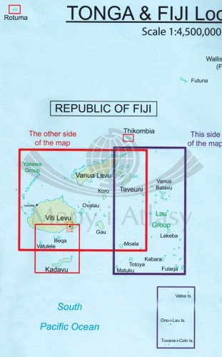Fidżi (Fiji), Tonga. Mapa samochodowa wydawnictwa ITMB.  Zasięg 1