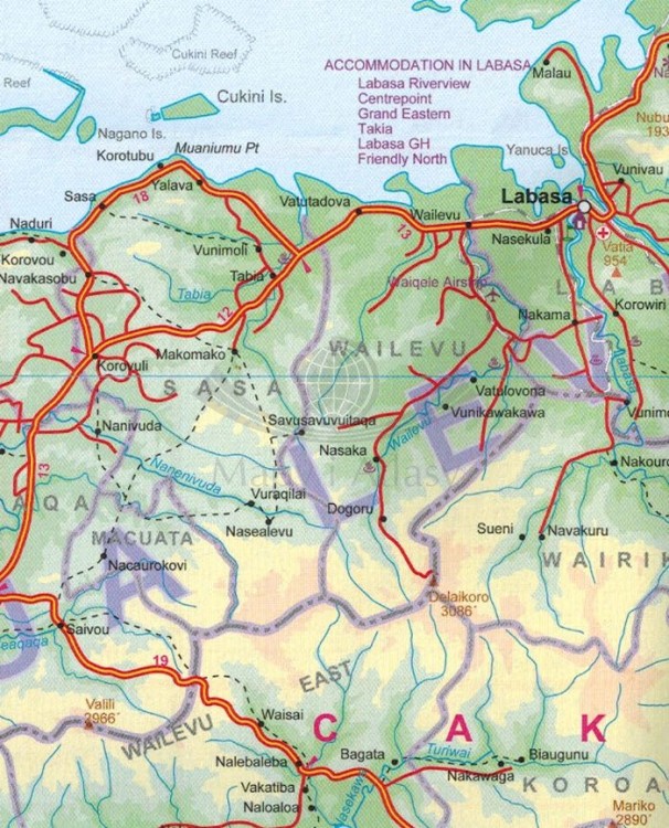 Fidżi (Fiji), Tonga. Mapa samochodowa wydawnictwa ITMB.  Fragment 2