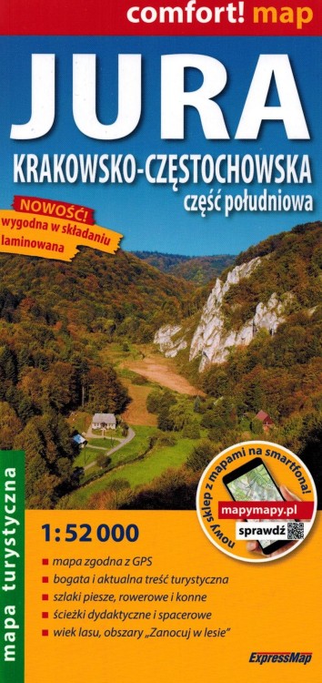 Jura Krakowsko-Częstochowska, część południowa. Laminowana mapa turystyczna wydawnictwa ExpressMap. Okładka