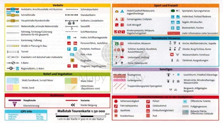Elberadweg. Laminowana mapa turystyczna, rowerowa 7002 wydawnictwa Kompass. Legenda