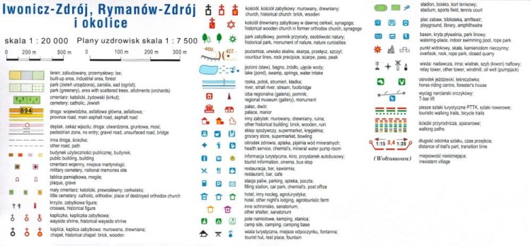 Iwonicz-Zdrój, Rymanów-Zdrój oraz okolice. Mapa turystyczna / Plan miasta wydawnictwa Compass. Legenda