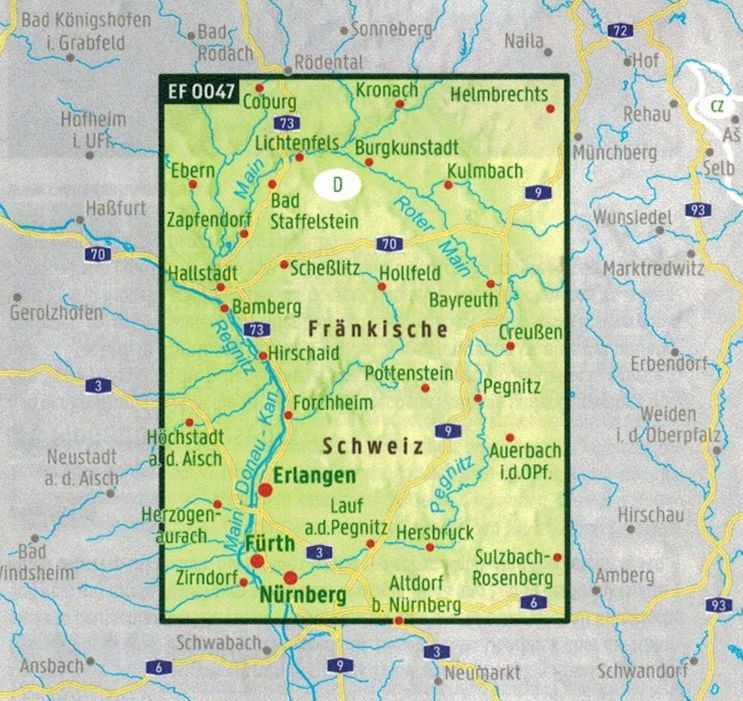 Frankische Schweiz / Szwajcaria Frankońska. Wodoodporna mapa turystyczna EF 0047 wydawnictwa Freytag & Berndt. Zasięg