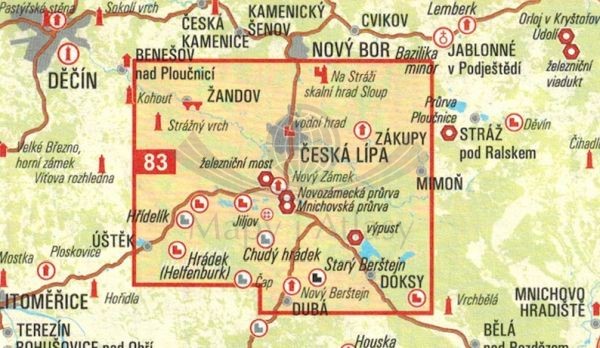 Ceskolipsko 1:25 000. Wodoodporna mapa turystyczna 83 wydawnictwa Geodezie On Line. Okładka - zasięg