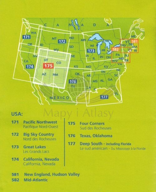 Arizona. Kolorado. Nowy Meksyk. Utah. Mapa samochodowa 175 wydawnictwa Michelin. Zasięg